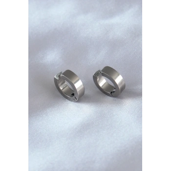 316L Çelik Gümüş Renk Sıkıştırmalı Erkek Küpe - TJ-EKP277