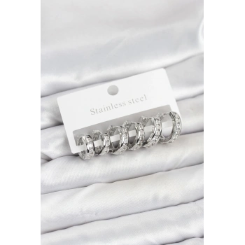 316L Çelik Gümüş Renk Su Yolu Halka Küpe Seti - TJ-BKP11523