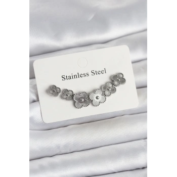 316L Çelik Gümüş Renk Yonca Küpe Seti - TJ-BKP11698