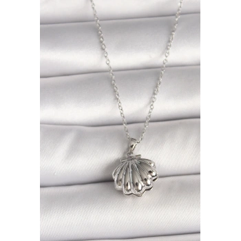 316L Çelik Gümüş Renk Zincir Açılır İncili Midye Model Kadın Kolye - TJ-BKO9995