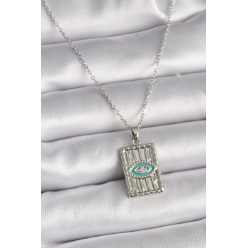 316L Çelik Gümüş Renk Zincir Göz İşlemeli Madalyon Model Kadın Kolye - TJ-BKO9508