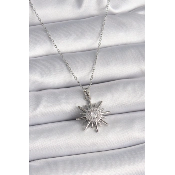 316L Çelik Gümüş Renk Zincir Zirkon Taşlı Güneş Model Kadın Yüzük - TJ-BKO9562