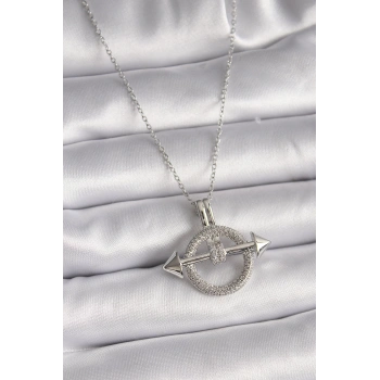 316L Çelik Gümüş Renk Zincir Zirkon Taşlı Halka Model Kadın Kolye - TJ-BKO9506