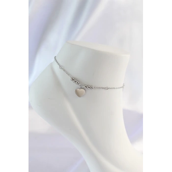 316L Çelik Gümüş Renk Zirkon Taş Detay Kalpli Halhal - TJ-HH1578