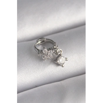 316L Çelik Gümüş Renk Zirkon Taşlı Çiçek Model Sallantı Detay Tragus Piercing - TJ-PR1311