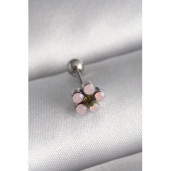 316L Çelik Gümüş Renk Zirkon Taşlı Çiçek Tragus Piercing - TJ-PR1277