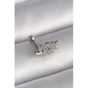 316L Çelik Gümüş Renk Zirkon Taşlı Dal Tragus Piercing - TJ-PR1259