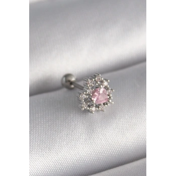 316L Çelik Gümüş Renk Zirkon Taşlı Kalp Tragus Piercing - TJ-PR1231