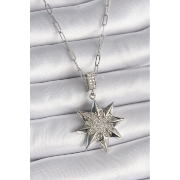 316L Çelik Gümüş Renk Zirkon Taşlı Kutup Yıldızı Model Kadın Kolye - TJ-BKO9531