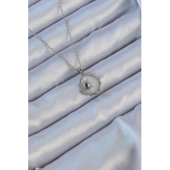 316L Çelik Gümüş Renk Zirkon Taşlı Mineli Kutup Yıldızı Kolye - TJ-BKO9148