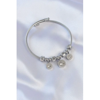 316L Çelik Gümüş Renk Zirkon Taşlı Model Charm Bileklik - TJ-BB6090
