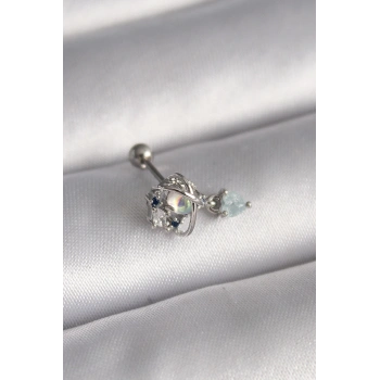316L Çelik Gümüş Renk Zirkon Taşlı Sallantı Kalp Detay Tragus Piercing - TJ-PR1361