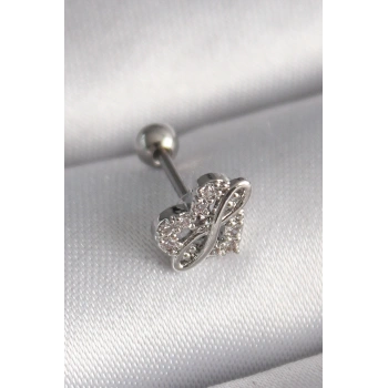 316L Çelik Gümüş Renk Zirkon Taşlı Sonsuzluk Detay Tragus Piercing - TJ-PR1249