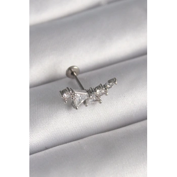 316L Çelik Gümüş Renk Zirkon Taşlı Tragus Piercing - TJ-PR1337