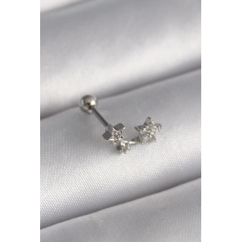 316L Çelik Gümüş Renk Zirkon Taşlı Yıldız Tragus Piercing - TJ-PR1245