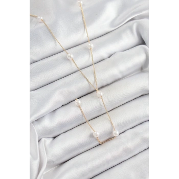 316L Çelik İnci Figürlü Y Model Gold Renk Kadın Kolye - TJ-BKO10340