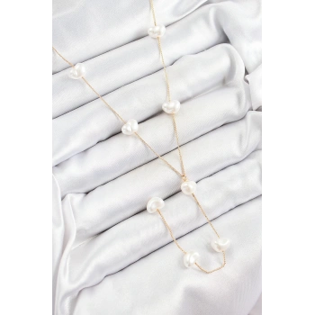 316L Çelik İncili Kalp Figürlü Y Model Gold Renk Kadın Kolye - TJ-BKO10335