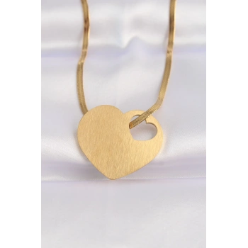 316L Çelik İtalyan Zincir Altın Renk Düz Plaka Kalp Kolye - TJ-BKO8637