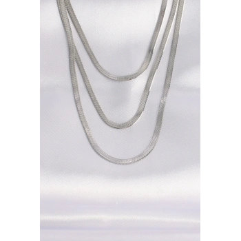 316L Çelik İtalyan Zincir Gümüş Renk Çoklu Kolye - TJ-BKO8698