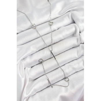 316L Çelik Kelebek Figürlü Y Model Gümüş Renk Kadın Kolye - TJ-BKO10330