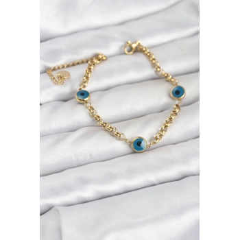316L Çelik Nazar Model Gold Renk Kadın Bileklik - TJ-BB8167