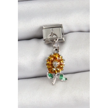 316L Çelik Sallantılı Ayçiçeği Model Gümüş Renk Nomination Charm - TJ-BC1448