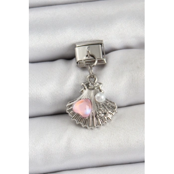 316L Çelik Sallantılı İnci Detaylı İstiridye Model Gümüş Renk Nomination Charm - TJ-BC1464