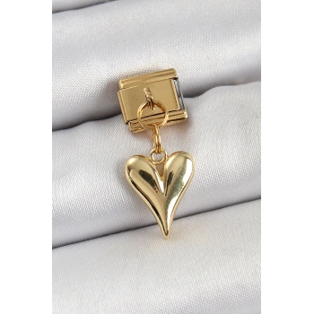 316L Çelik Sallantılı Kalp Model Gold Renk Nomination Charm - TJ-BC1399