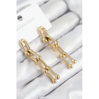 316L Çelik Sallantılı Tifany Model Gold Renk Kadın Küpe - TJ-BKP11213