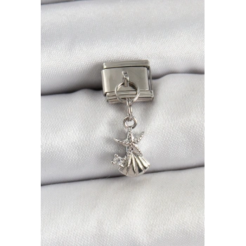 316L Çelik Sallantılı Zirkon Taşlı Deniz Yıldızı Ve İstiridye Model Gümüş Renk Nomination Charm - TJ-BC1454