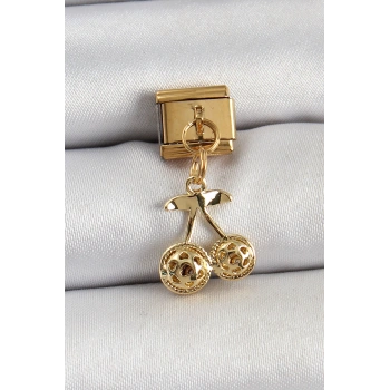 316L Çelik Sallantılı Zirkon Taşlı Fiyonk Model Gold Renk Nomination C316L Çelik Sallantılı Kiraz Model Gold Renk Nomination Charm - TJ-BC1425