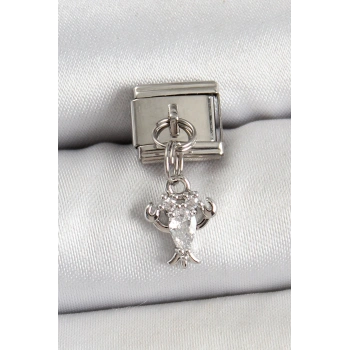 316L Çelik Sallantılı Zirkon Taşlı Yengeç Model Gümüş Renk Nomination Charm - TJ-BC1449