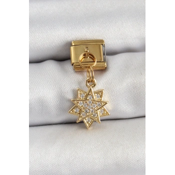 316L Çelik Sallantılı Zirkon Taşlı Yıldız Model Gold Renk Nomination Charm - TJ-BC1416