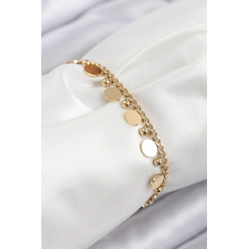 316L Çelik Sıralı Pul Model Gold Renk Kadın Bileklik - TJ-BB7846