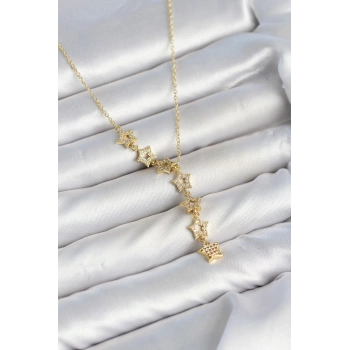 316L Çelik Yıldız Model Gold Renk Zirkon Taşlı Kadın Kolye TJ-BKO11131