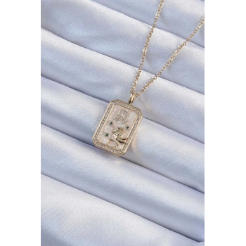 316L Çelik Zincir Altın Renk Zirkon Taşlı Aslan Figürlü Tarot Kolye - TJ-BKO9225