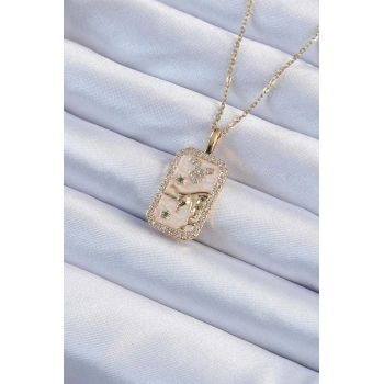 316L Çelik Zincir Altın Renk Zirkon Taşlı Boğa Figürlü Tarot Kolye - TJ-BKO9235