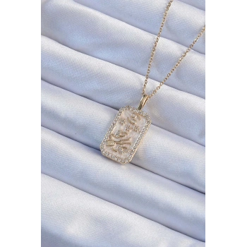 316L Çelik Zincir Altın Renk Zirkon Taşlı Çerçeveli Tarot Kolye - TJ-BKO9243