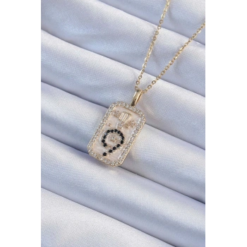 316L Çelik Zincir Altın Renk Zirkon Taşlı Minimal Papatya Figürlü Tarot Kolye - TJ-BKO9223