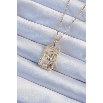 316L Çelik Zincir Altın Renk Zirkon Taşlı Yüz Figürlü Tarot Kolye - TJ-BKO9241