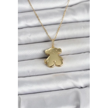 316L Çelik Zincir Gold Renk Ayıcık Model Açılabilir Kadın Kolye - TJ-BKO11036
