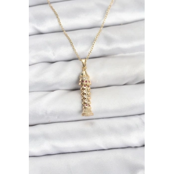 316L Çelik Zincir Gold Renk Balık Model Zirkon Taşlı Kadın Kolye - TJ-BKO10885