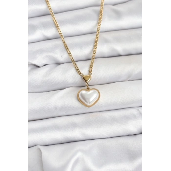 316L Çelik Zincir Gold Renk Bombeli Kalp Model Kadın Kolye - TJ-BKO10685