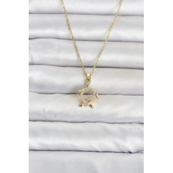 316L Çelik Zincir Gold Renk Caretta Caretta Model Kadın Kolye TJ-BKO11096