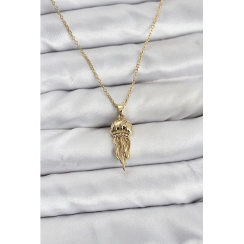 316L Çelik Zincir Gold Renk Deniz Anası Model Zirkon Taşlı Kadın Kolye - TJ-BKO10842