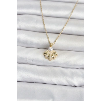 316L Çelik Zincir Gold Renk Deniz Kabuğu Model Kadın Kolye TJ-BKO11086