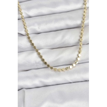 316L Çelik Zincir Gold Renk Ezme Zincir Model  45 cm Kadın Kolye - TJ-BKO10777