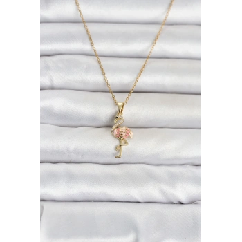 316L Çelik Zincir Gold Renk Flamingo Model Kadın Kolye TJ-BKO11106