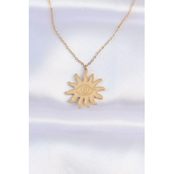 316L Çelik Zincir Gold Renk Göz Güneşi Tasarımlı Kolye - TJ-BKO8734
