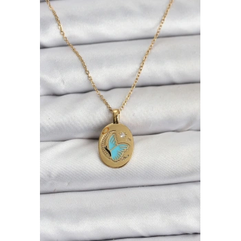 316L Çelik Zincir Gold Renk Kelebek Figür Kadın Kolye - TJ-BKO10755